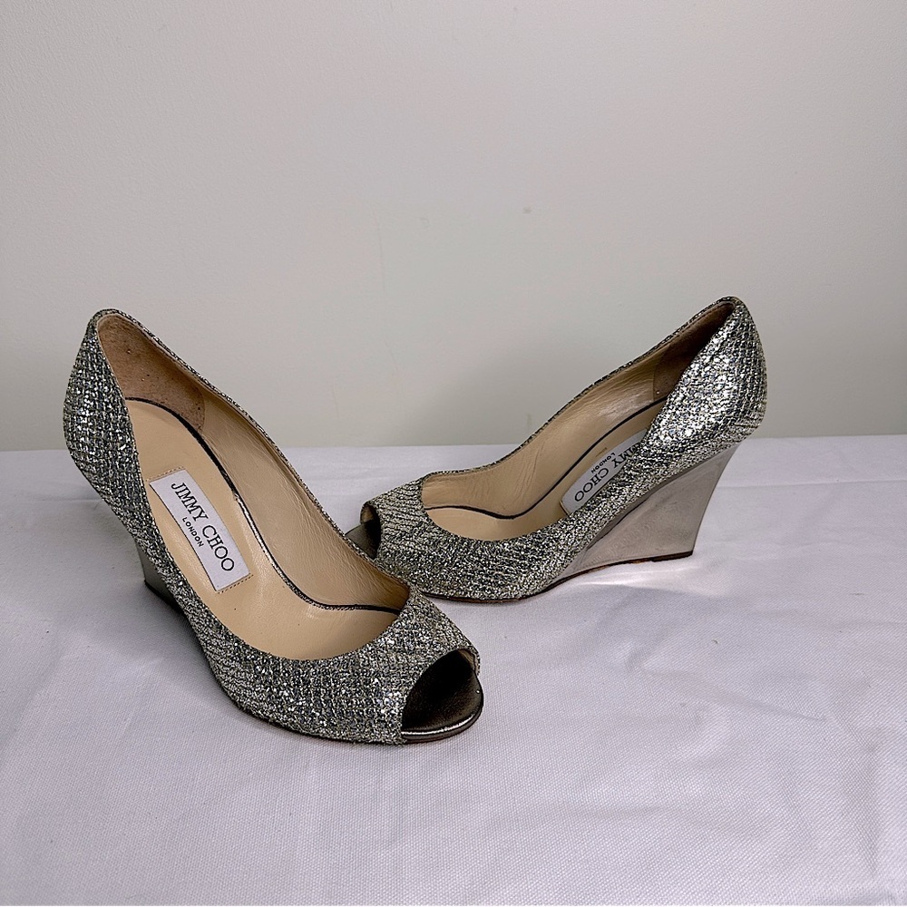 Jimmy Choo 'Bello' Glitter Wedge Pump - EU Size 36.5